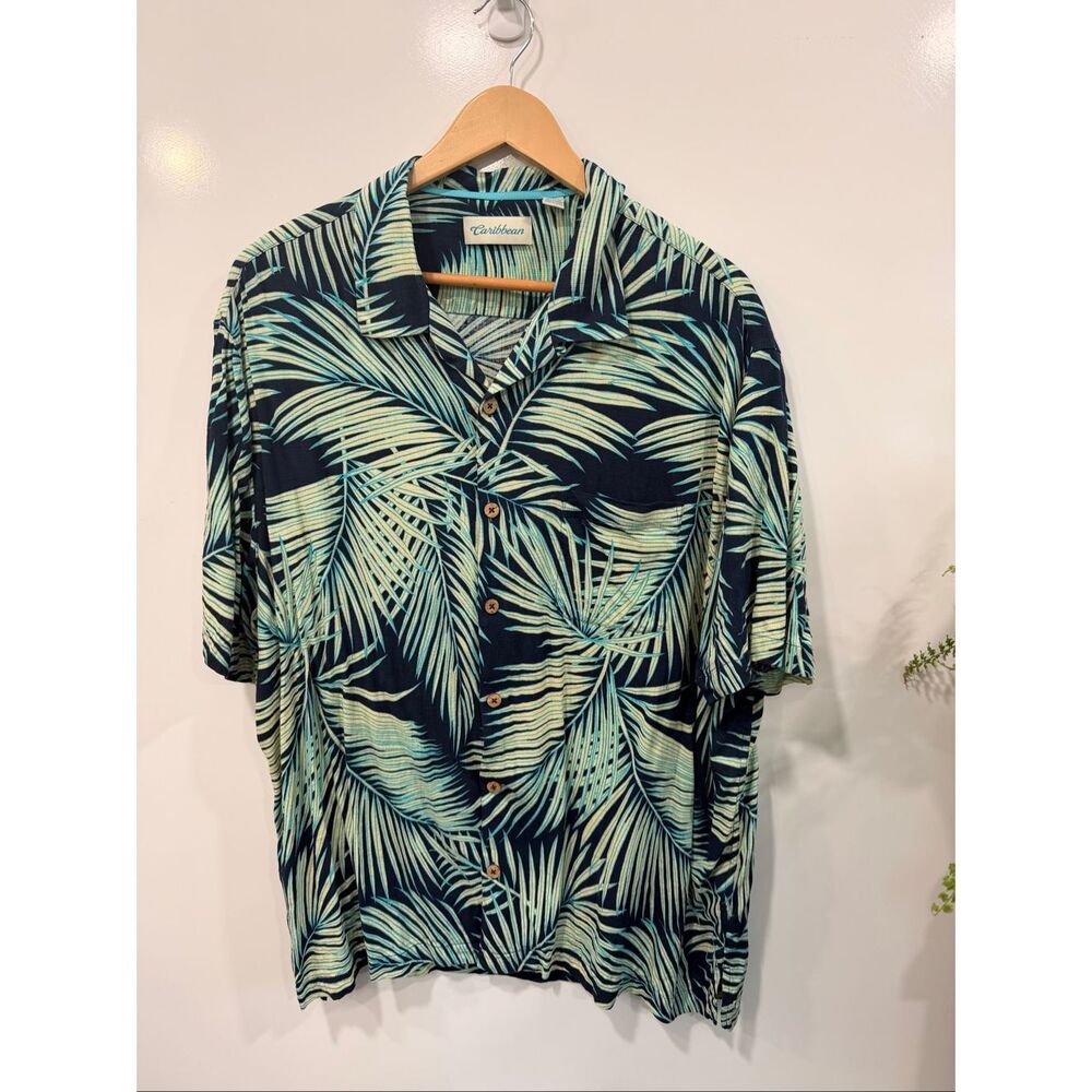 Caribbean Silk Blend Palm Print Hawaiian Shirt XXL